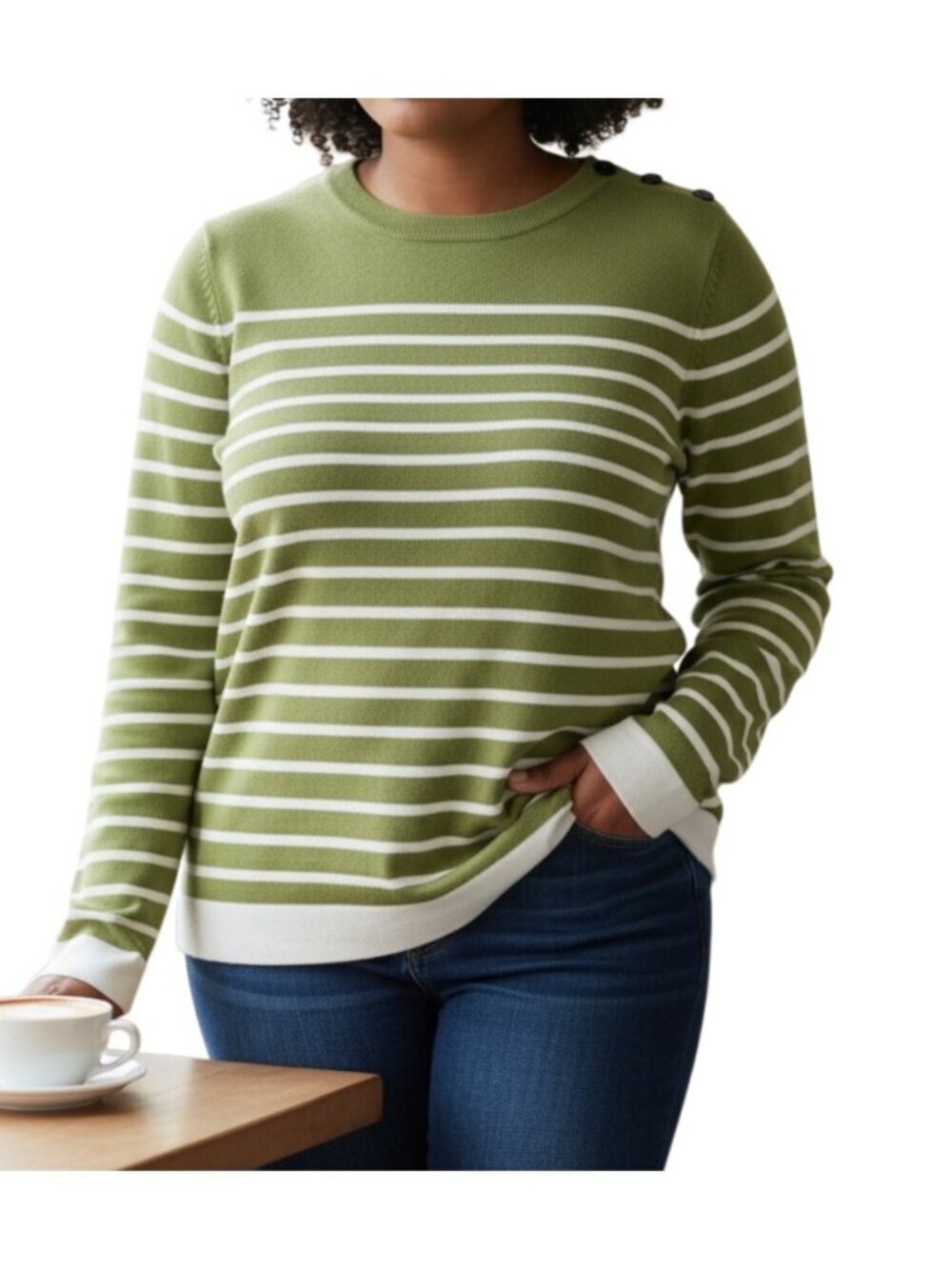 Banana Republic Womens Striped Sweater~Size L~Olive/Ivory Tunic Top ~ L6 02